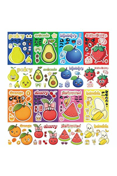Choice1 8-Pack 8-Pack Cute Cartoon Fruit Puzzle Make Face Stickers DIY Waterp...