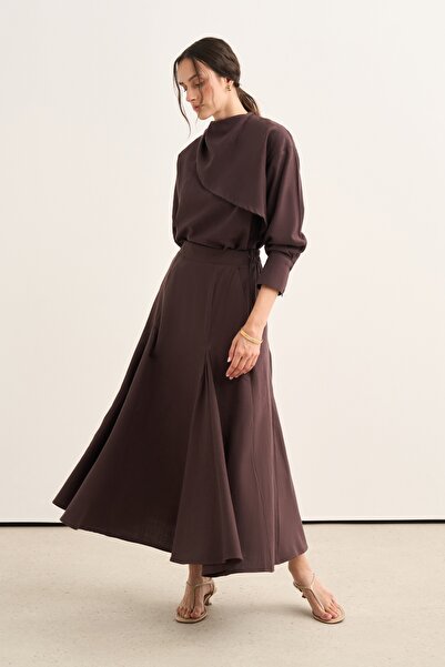 EBU Prive Women's Organic Cotton Segmented Flounce Skirt Brown