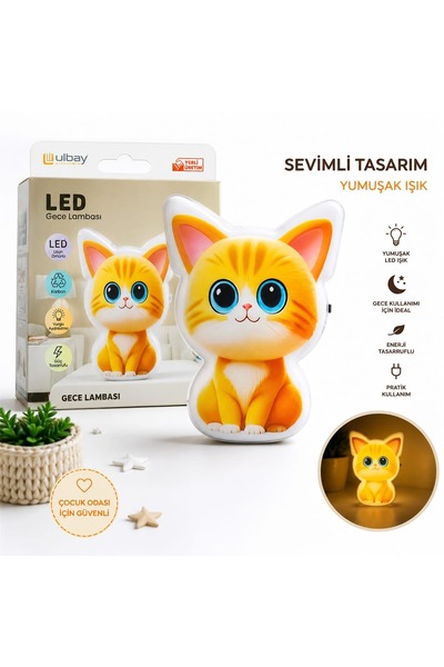 ZRN SHOP ELEKTRİKLİ SEVİMLİ KEDİ LED GECE LAMBASI ON/OFF TUŞLU UYUMA IŞIGI