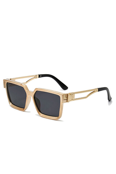 Tessero Ochelari de Soare Unisex Oversize Pătrați, Rame Negre cu Detalii Auri...