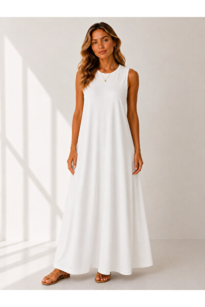 WE&ME Women's Crew Neck Sleeveless Loose Long Dress Casual Comfortable Cut