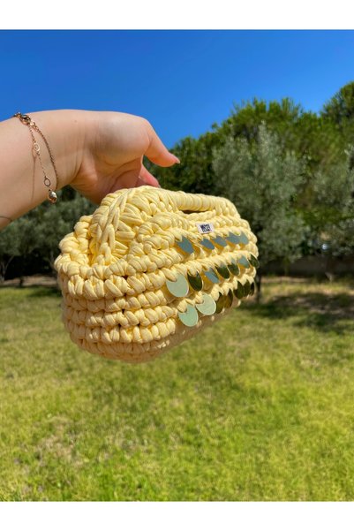 Eranura Mysey Sequined Gold Color Women's Clutch Bag Yellow Handbag