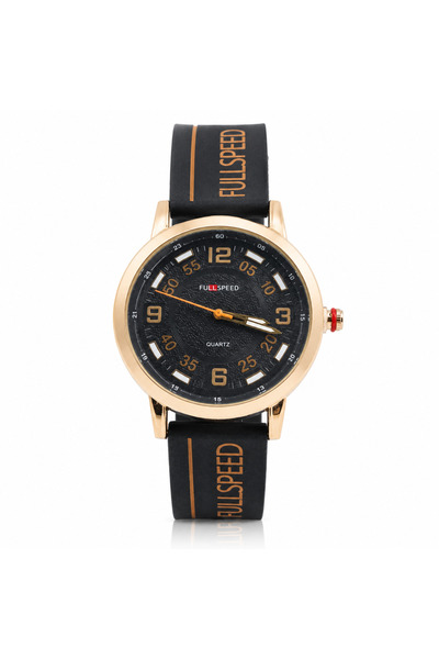 FULLSPEED Ceas Bărbătesc Quartz cu Curea Neagră din Silicon și Carcasă Gold –...
