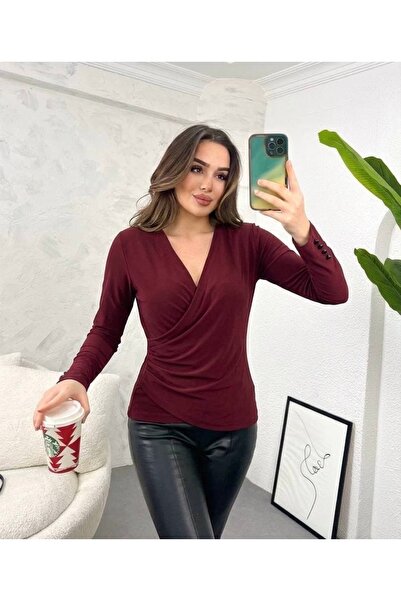 ELAY Fashion بلوزة نسائية ذات ياقة مزدوجة الصدر