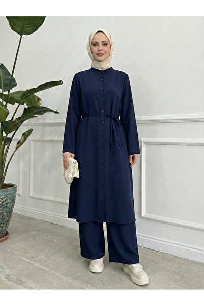 Generic Brand Hakim Collar Long Pants Suit - Navy Blue