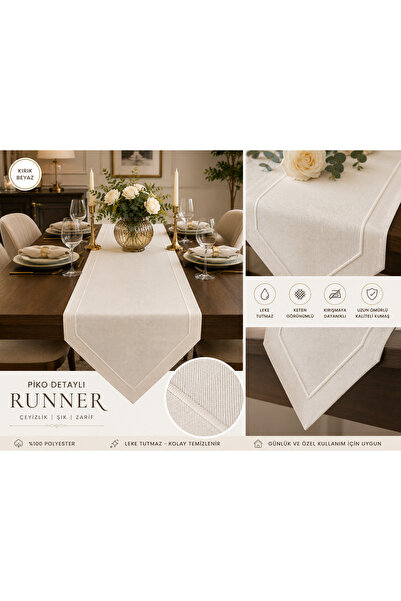 Zeren Home Piko Detaylı Çeyizlik Runner | Keten Görünümlü Dekoratif Salon ve ...