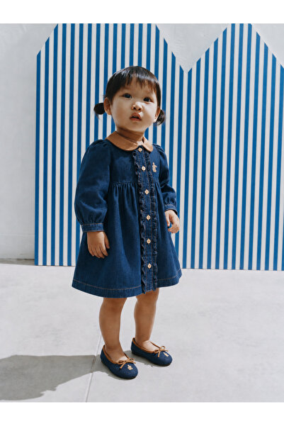 Tifina Kids Baby Girl Denim Dress Long Sleeve Velvet Collar Rabbit Embroidery...