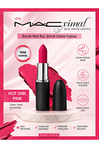 M.A.C MACXIMAL SILKY MATTE -HOT GİRL PİNK- NEMLENDİRME ETKİLİ YOĞUN RENK SAĞL...