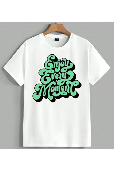 ELFERA Enjoy Every Moment Mint Green Printed Unisex Oversize T-Shirt White