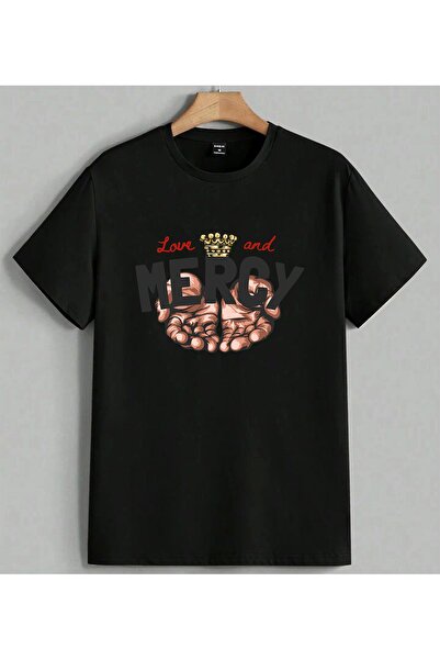 ELFERA Love Merry Tas Eller Tacli Printed Unisex Oversize T-Shirt Black