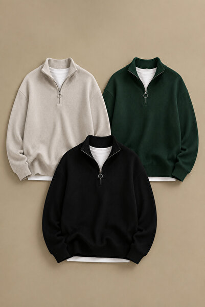 pepule 3-Pack Advantageous Men's Casual Half-Zip Winter Knitwear Thessaloniki...
