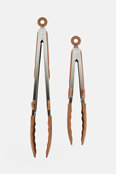 Just Cook 2 Pieces Silicone Tong Set, Brown