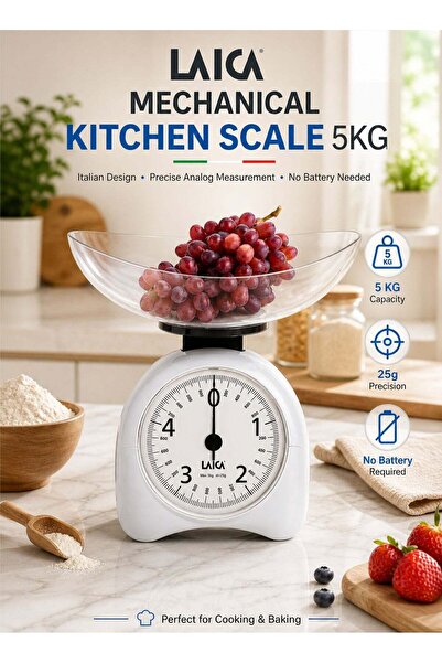 LAICA Mechanical Kitchen Scale 5KG Analog Food Weighing Scale with Bowl High ...