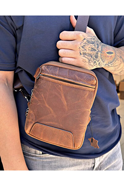 Fil Deri Genuine Leather Zippered Men's Crossbody Bag 2159