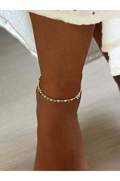 Lisse.co Anti-Tarnish Evil Eye Bead Solitaire Detailed Steel Anklet