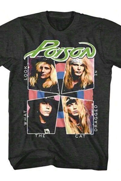 9JY تي شيرت للكبار من فرقة CAT DRAGGED Poison Glam Hair Metal Rock Band World...