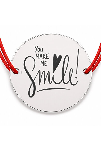Simoshop Brățară argint 925 cu bănuț You Make Me Smile, șnur reglabil — mesaj...