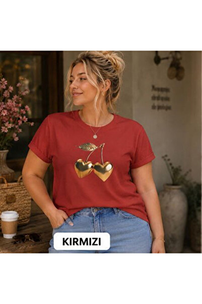 3S MODA Women's Plus Size Basic Cherry Digital Printed T-Shirt