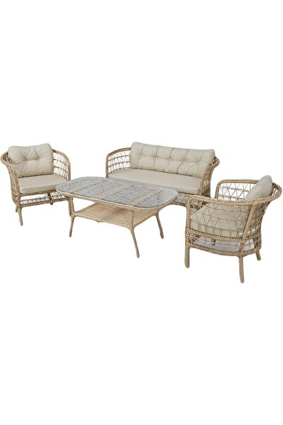 Alle Garden Çay Seti 2+1+1 Rattan Bahçe Balkon Takımı Galvaniz Metal İskelet ...