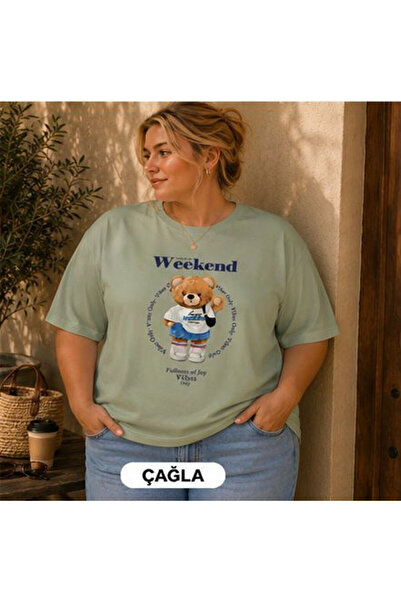 3S MODA تي شيرت نسائي كبير الحجم بطباعة رقمية على شكل دب تيدي من Basic Weekend