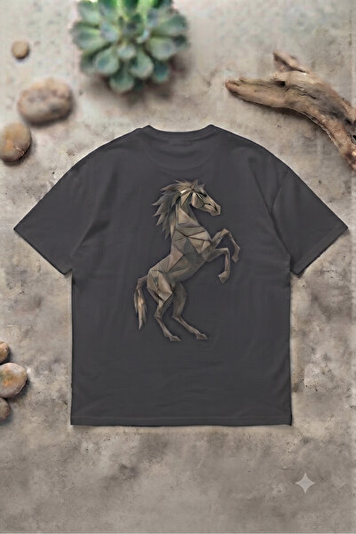 UNCİA OUTDOORS Men'S/Women's Unisex Horse Print Crew Neck Oversized Combed Co...