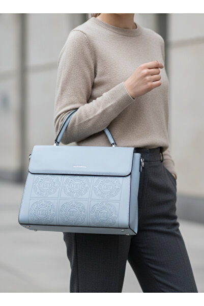 SilviaRosa Women's Flap Bag , Embossed Monogram, Blue