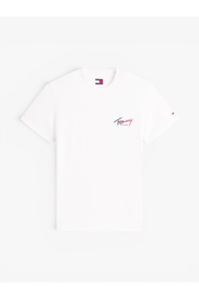 Tommy Hilfiger TJM SLIM SIGN CHEST SS TEE EXT Erkek Beyaz T-Shirt - DM0DM22538