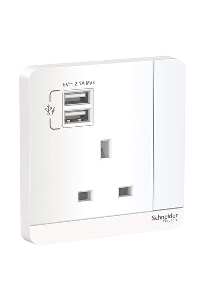 SCHNEIDER Electric AvatarOn, 1 Gang, Socket with USB, 13A, White