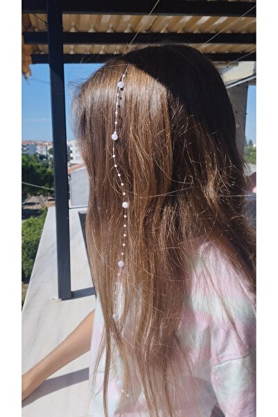 Galibarda İnci boncuklu 2 adet saç boncuğu, misina saç ipi, tinsel, incili sa...