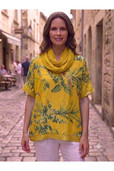 AYASOFYA OTANTIK Ženska italijanska bluza s balinskim uzorkom, široka, sa ruk...