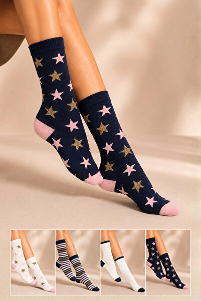 KARDEŞLER ÇORAP Women's Cotton Patterned Socks Multi-Colored 4-Piece Pack