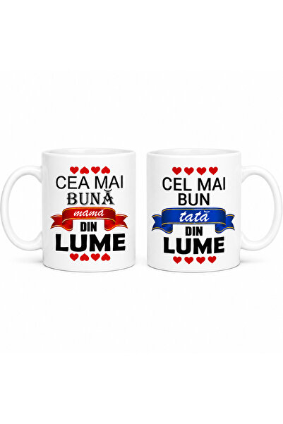 OEM Set 2 Cani Personalizate pentru Mama si Tata – “Cea Mai Buna Mama / Cel M...