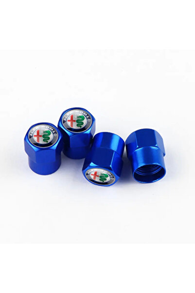 GARDENAUTO غطاء صمام ألومنيوم بشعار ألفا روميو 4 قطع (أزرق)