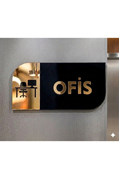 Ronson Ofis Kapı Tabelası | Kişiselleştirilebilir Siyah Pleksi Üzerine Gold A...