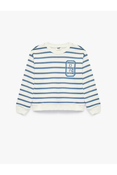 Koton Long Sleeve Crew Neck Striped Sweatshirt with Print Detail
