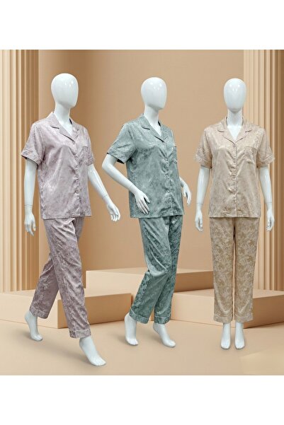 Beshara Fashions بيجاما ساتان جاكار قطعتين - خامة باردة ومريحة تودع كتمة ملابس البيت | بشارة للأزياء