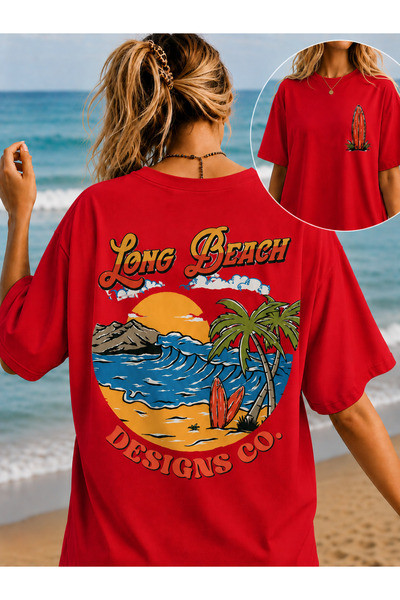 VODEXA Women's Oversize T-Shirt Long Beach Printed 100% Cotton T-Shirt Comfor...