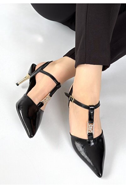 ALFA AKSESUAR 03 Ktan Black Leather Heeled Shoes