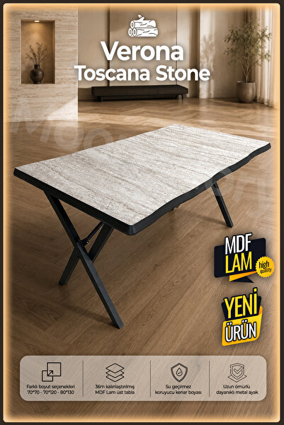 Moon Glory Verona MDF Kütük Masa 70x120 cm Mutfak Masası Takımı - Toscana Stone