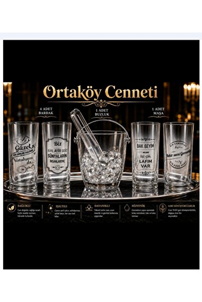 Paşabahçe Keyf rakı set 4 ad orjınal yazı baskılı bardak 1 ad buz kovası 1 ad...