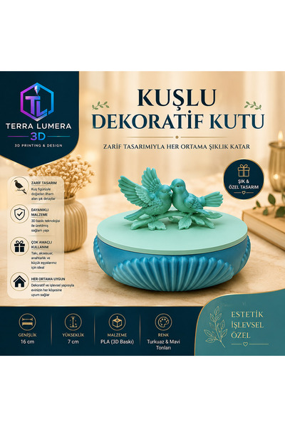 TERRA LUMERA 3D Kuş Figürlü Dekoratif Takı Kutusu 3D Baskı Mücevher ve Aksesu...
