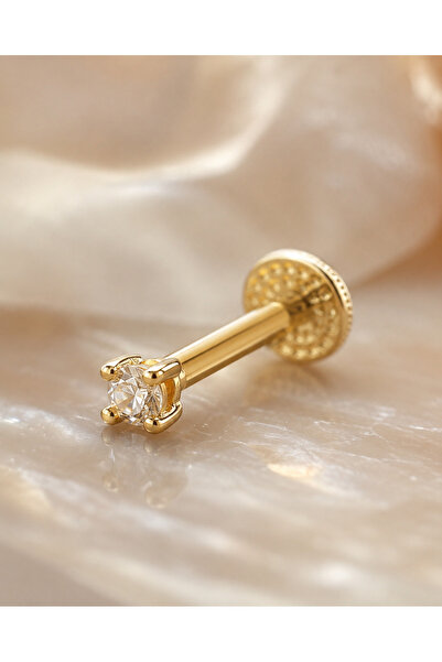 Sarezza Gold 14 Ayar Altın Kare Tektaş Tragus Piercing 2 mm
