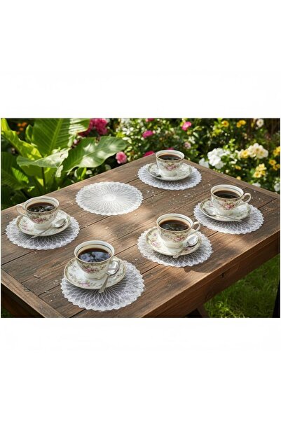 Ceki Home 6-Piece Lace Coffee Presentation Set 15X15 cm Assorted Patterned Co...
