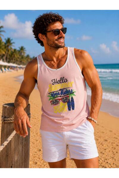 İLKCET MODA Men's Beach Themed Printed Oversize Tank Top