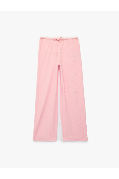 Koton Bürümcük Fabric Drawstring Waist Plain Wide Leg Trousers