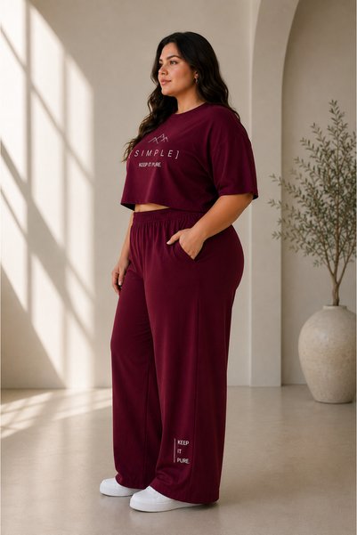 Rubonia Women's Plus Size Crop Tracksuit Set Oversize 2-Piece Wide Leg Cotton Casual Comfortable Sports Suit XL 2XL 3XL 4XL 5XL 6XL 7XL 8XL