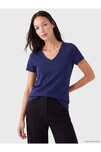 LC Waikiki Navy Blue V-Neck Women's T-Shirt