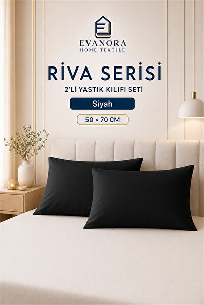 Evanora Home Textile Riva Serisi Siyah 2'li Yastık Kılıfı Seti 50 x 70 cm
