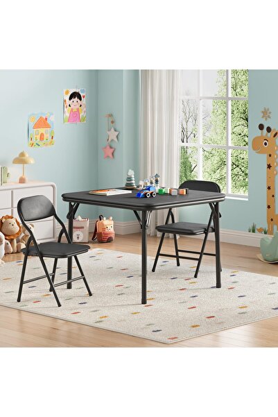 Garvee Boys and Girls Folding Table and Chairs Set of 2, Portable Table and C...