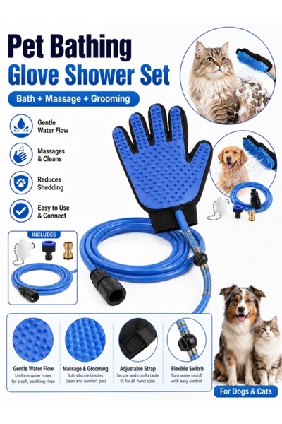 Kijarda Pet Bathing Glove Shower Set with Hose for Dogs and Cats, Silicone Ma...